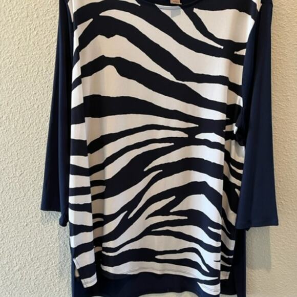 Easywear by Chicos Navy & White Zebra Stripe 3/4 Sleeve Tunic Top Sz 3 - Picture 10 of 11